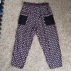 Vintage Boho Patterned Black White & Pink Pants